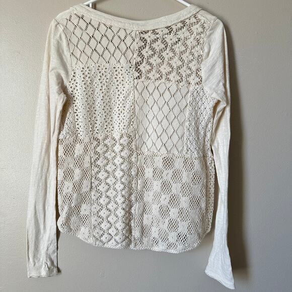 Free People Bohemian Top Womens SMALL Patchwork Lace Back Peasant Hippie Ivory - Picture 9 of 11
